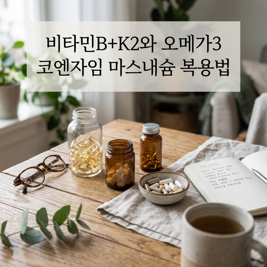 아침에 먹을까, 저녁에 먹을까? 영양제 복용 순서 한눈에 정리 1 ai thumbnail photography 비타민BK2와 오메가3 코엔자임 마스내슘 복용법 1787016954